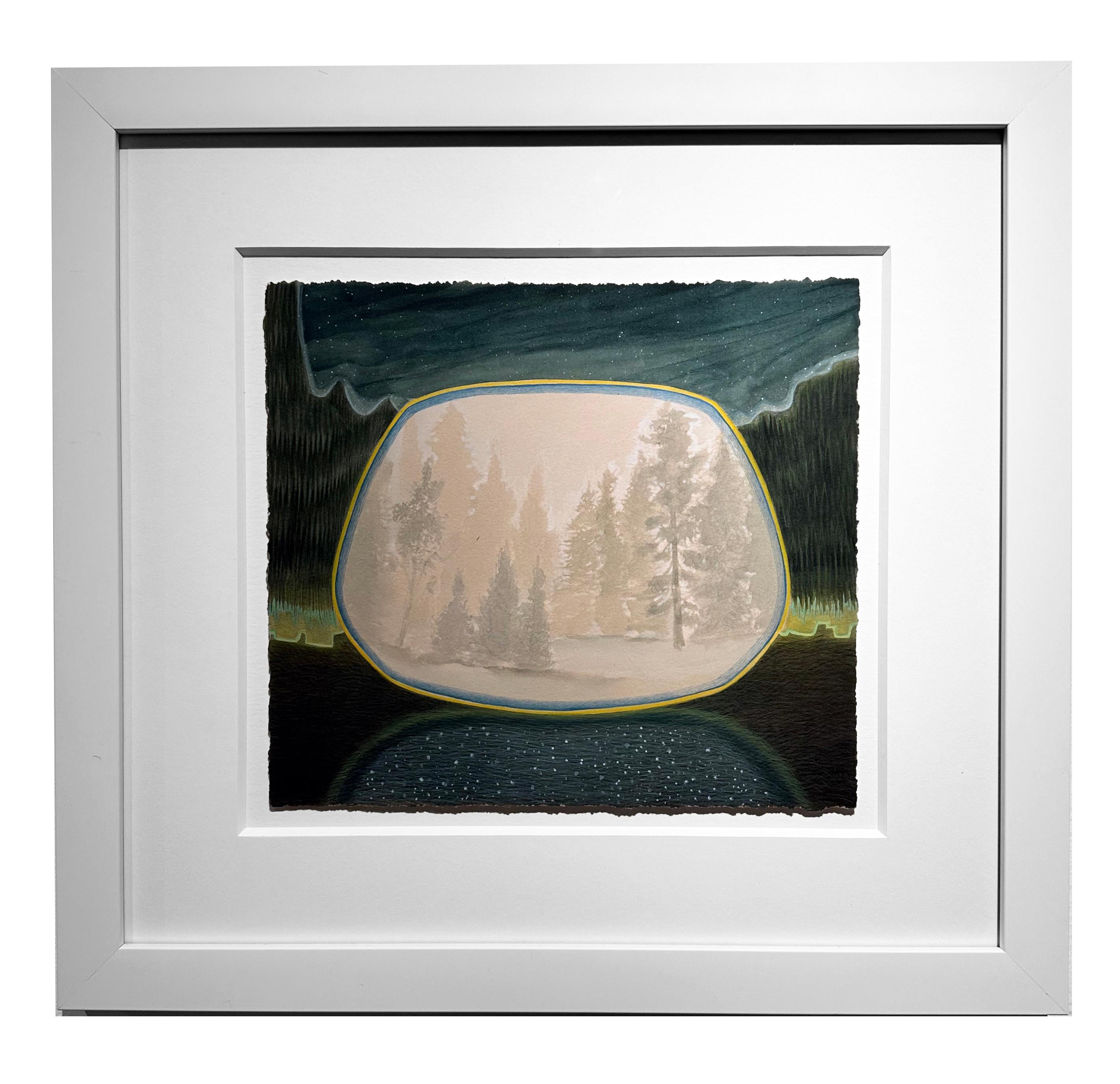 Night Forest, paysage surréaliste, aquarelle et gouache sur papier, encadré - Art de Christina Haglid