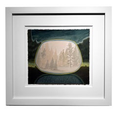Night Forest, Surreal Landscape, Watercolor & Gouache on Paper, Framed