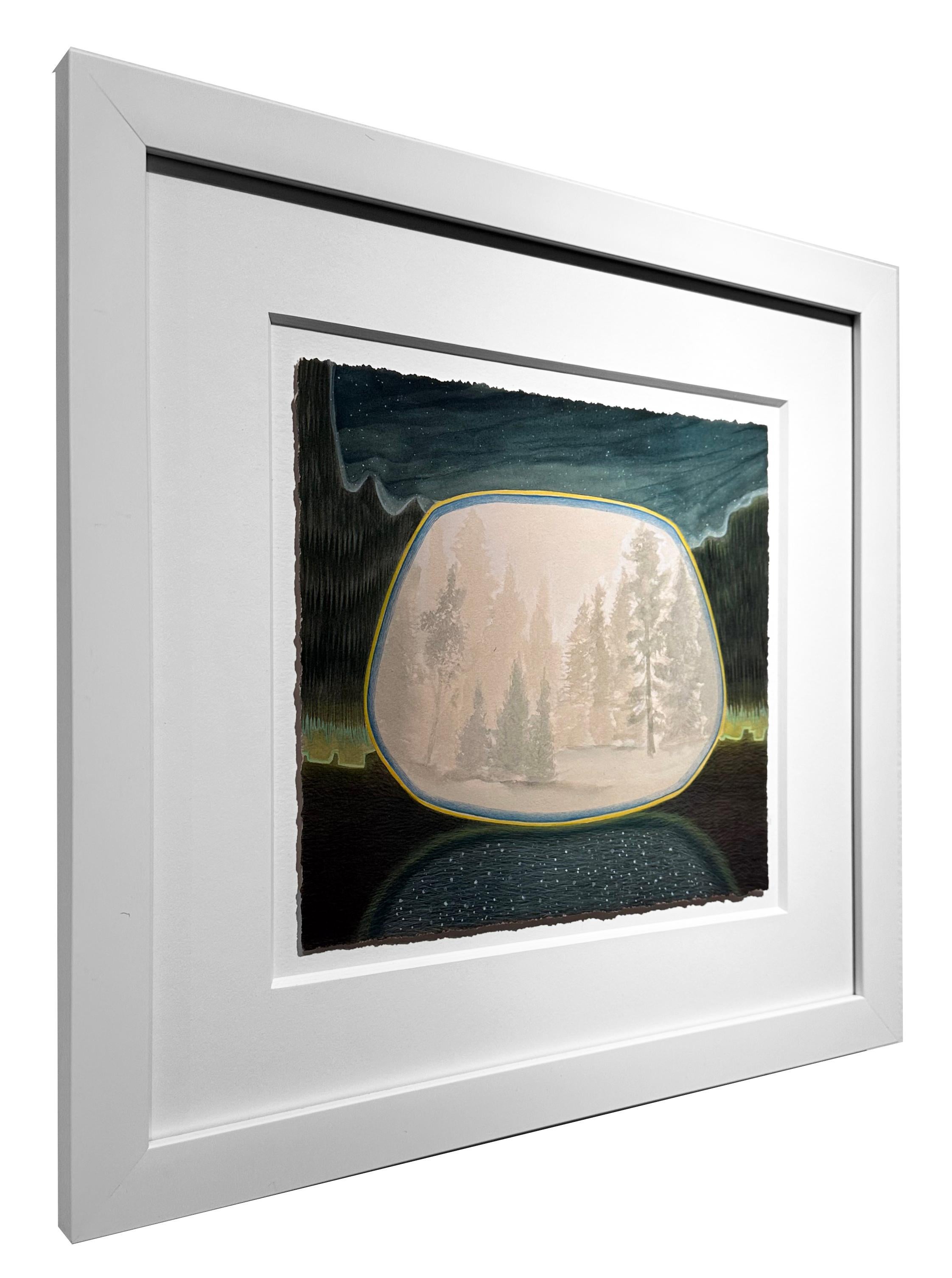 Night Forest, paysage surréaliste, aquarelle et gouache sur papier, encadré - Noir Landscape Art par Christina Haglid