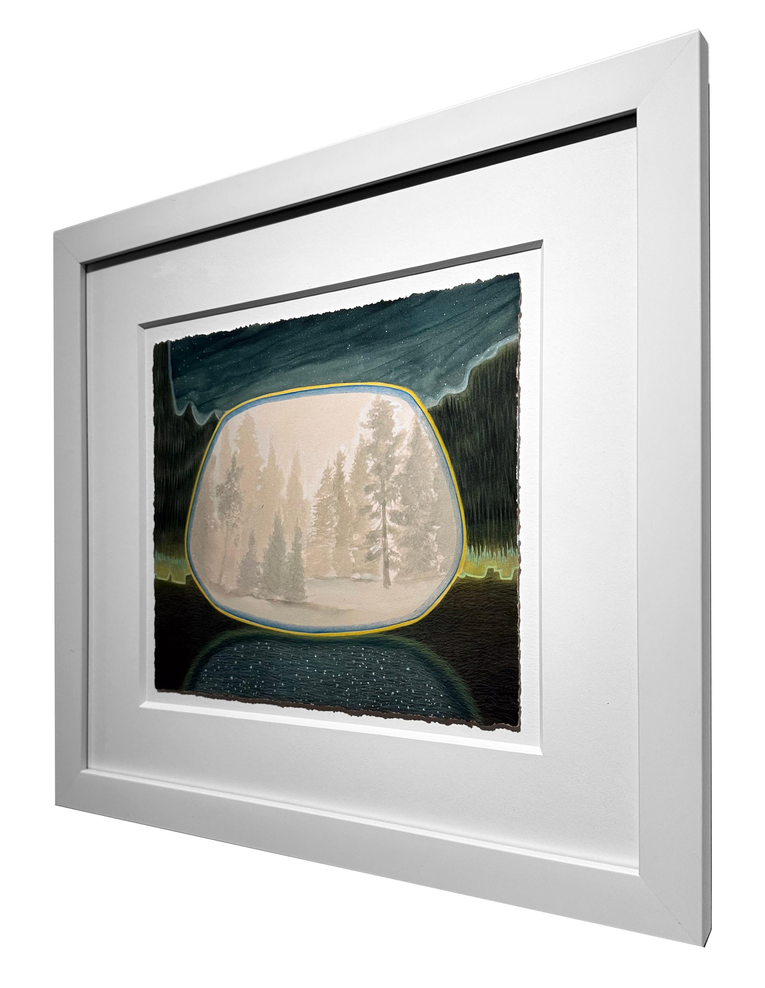 Night Forest, paysage surréaliste, aquarelle et gouache sur papier, encadré - Contemporain Art par Christina Haglid