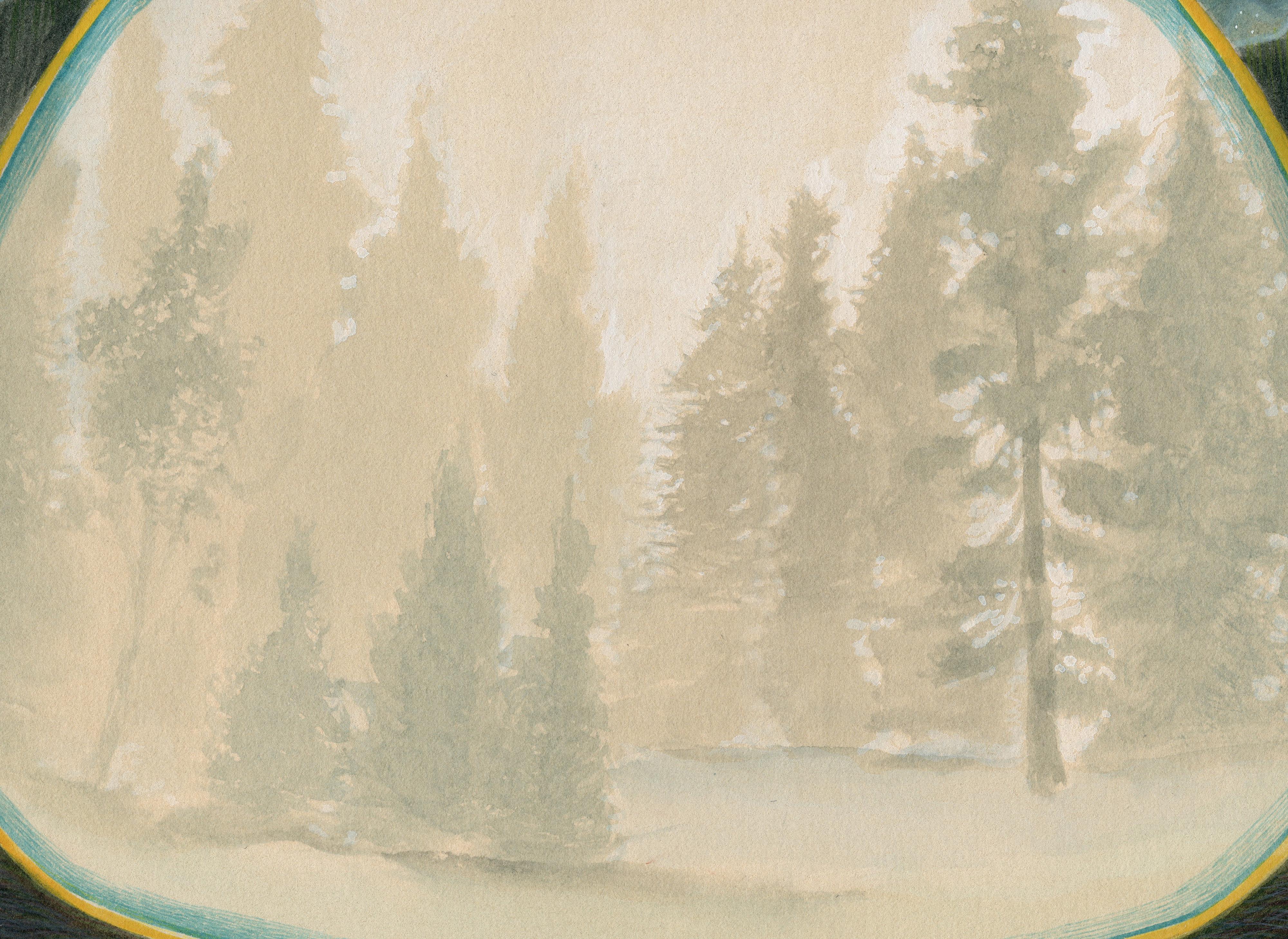Night Forest, paysage surréaliste, aquarelle et gouache sur papier, encadré 1