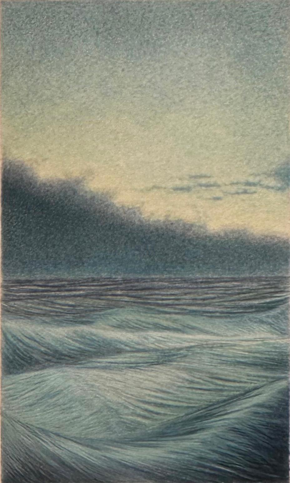 March Sea - Petit paysage marin détaillé,  Aquarelle sur papier, encadrée - Contemporain Art par Christina Haglid