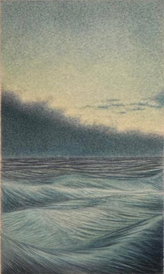 March Sea - Small Detailed Seascape,  Watercolor on Paper, Framed