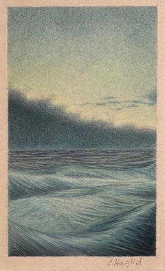March Sea - Small Detailed Seascape,  Watercolor on Paper, Framed