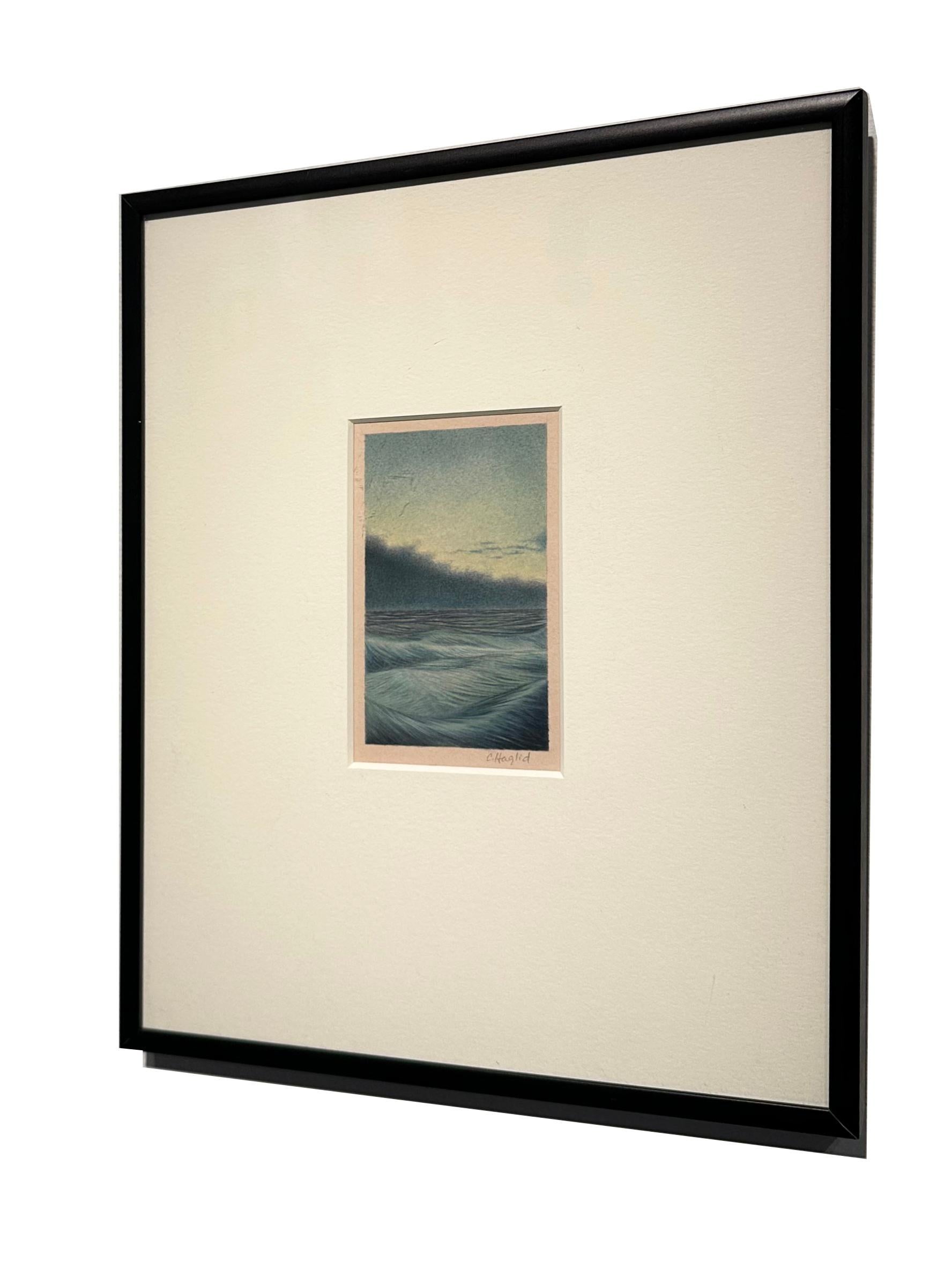 March Sea - Petit paysage marin détaillé,  Aquarelle sur papier, encadrée en vente 2