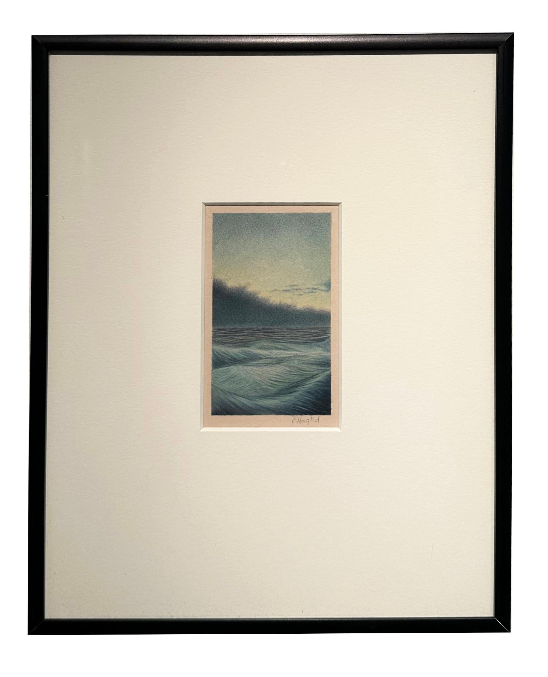 March Sea - Petit paysage marin détaillé,  Aquarelle sur papier, encadrée en vente 1
