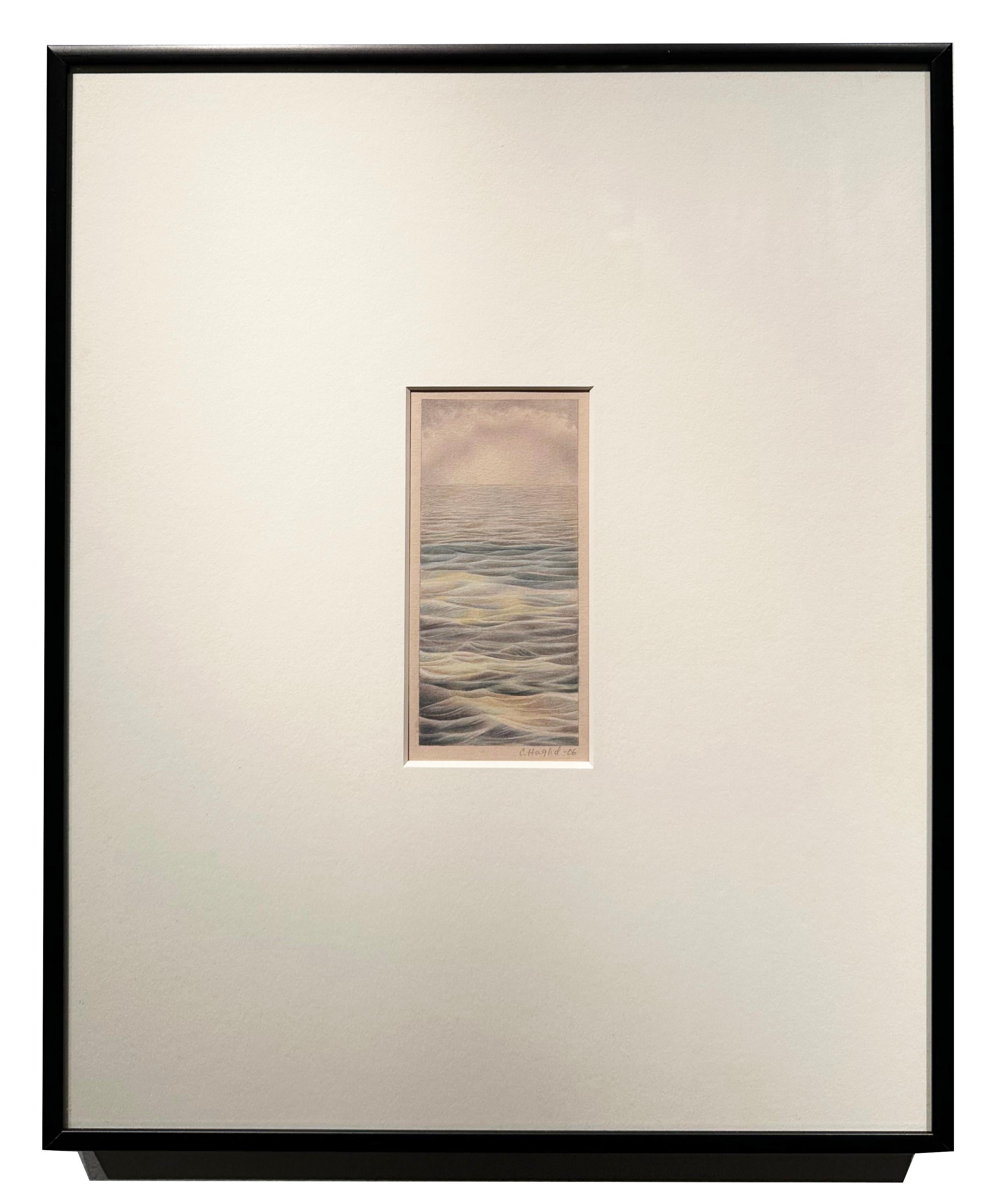 Current - Kleines Aquarell einer Meereslandschaft auf Archivalität  Papier und gerahmt (Grau), Landscape Art, von Christina Haglid