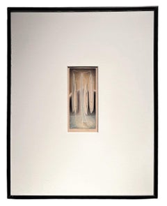 Low Cloud - Watercolor Seascape and Tree of Canoes on Paper, Framed