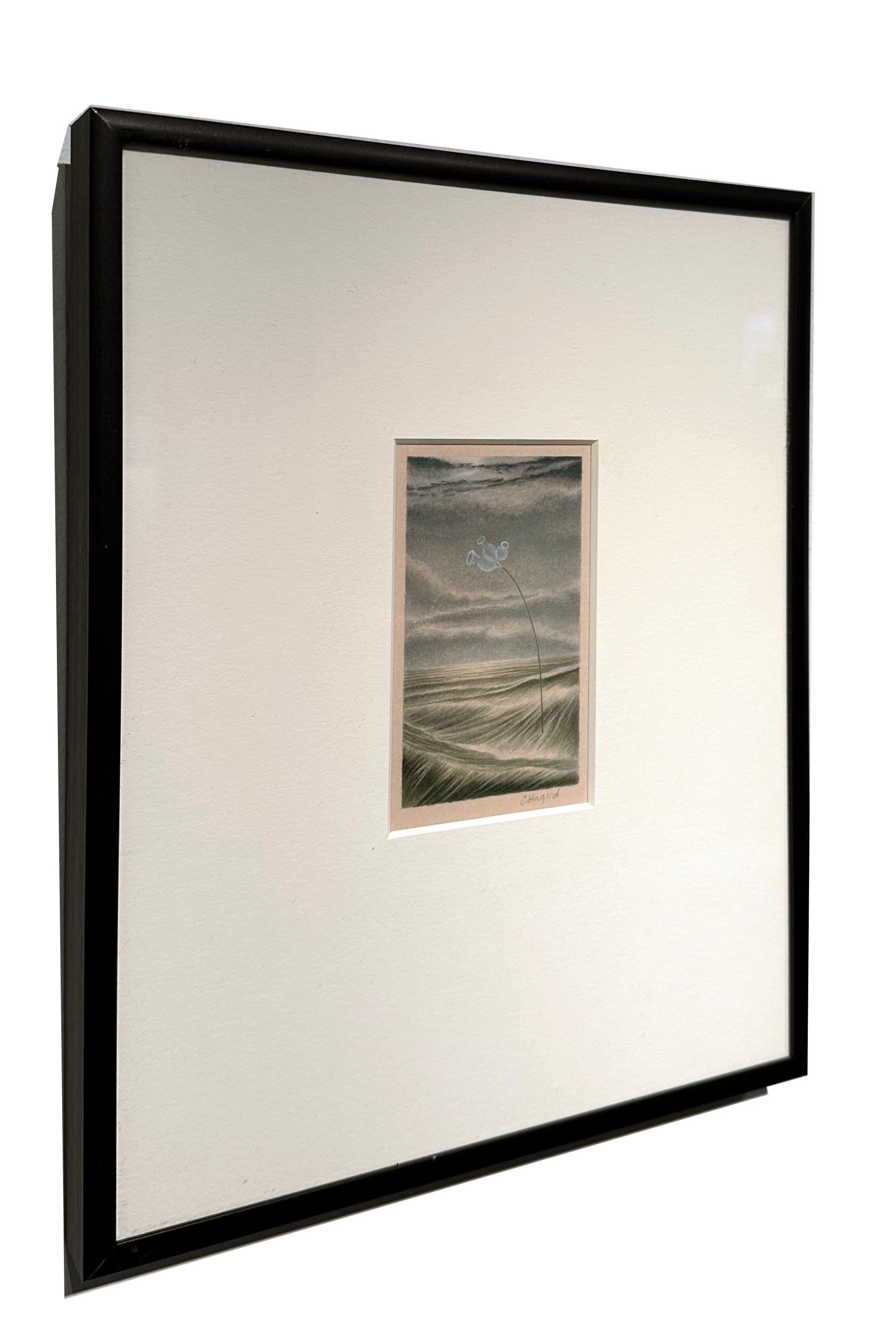 Trio - Aquarelle d'un paysage marin et d'une fleur sur papier d'archives, avec passe-partout et encadrement en vente 2