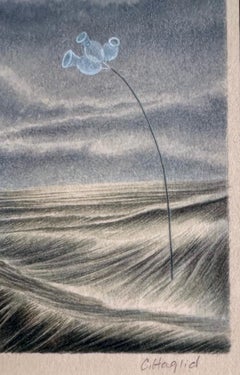 Trio - Watercolor Seascape and Flower on Archival Paper, Matted and Framed