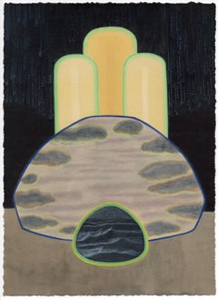 Emerald - Surreal Landscape, Watercolor and Gouache on Paper, Framed