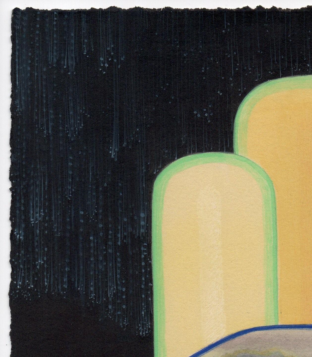 Smaragd – Surreale Landschaft, Aquarell und Gouache auf Papier, gerahmt – Art von Christina Haglid