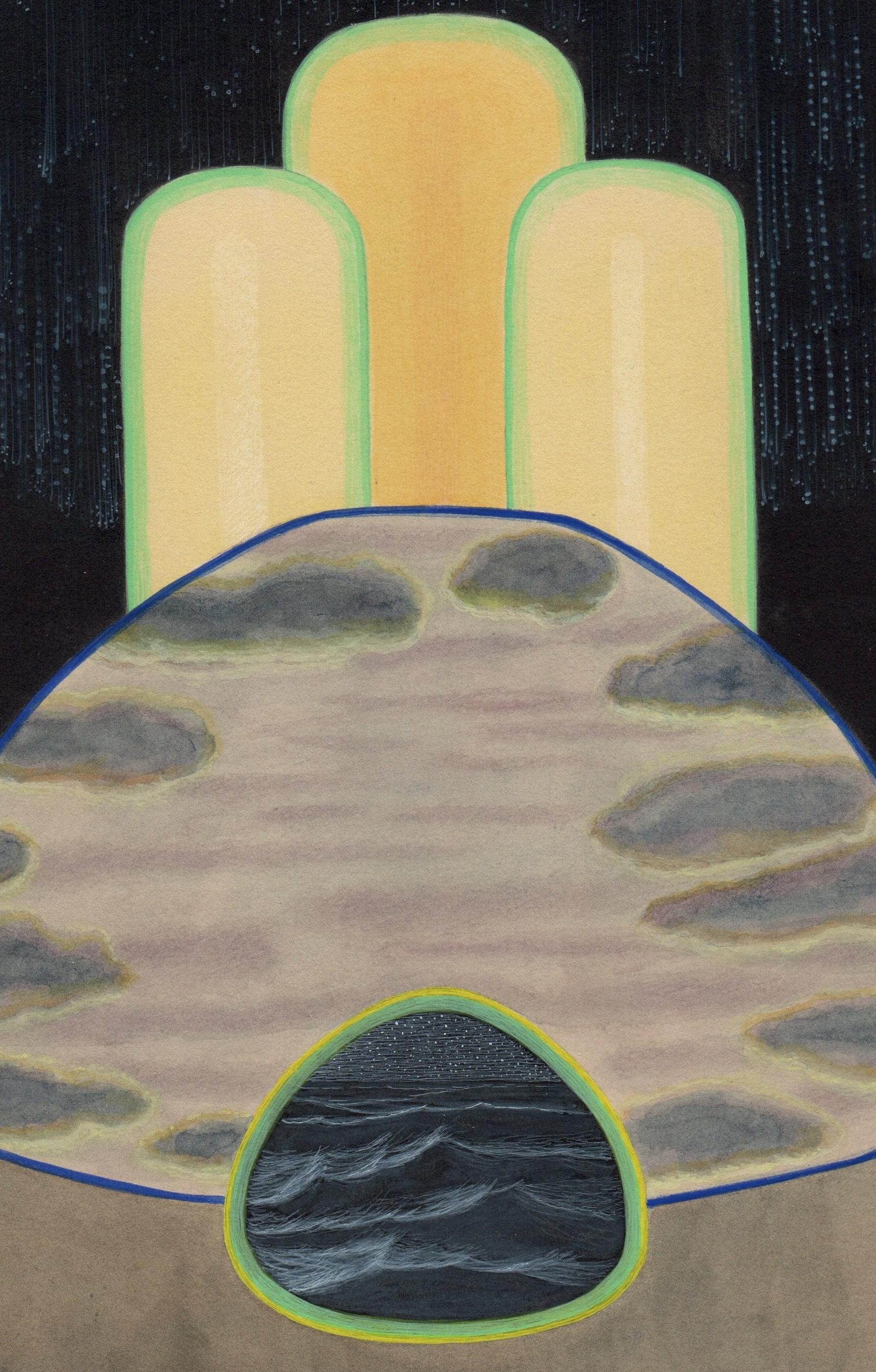 Smaragd – Surreale Landschaft, Aquarell und Gouache auf Papier, gerahmt (Zeitgenössisch), Art, von Christina Haglid