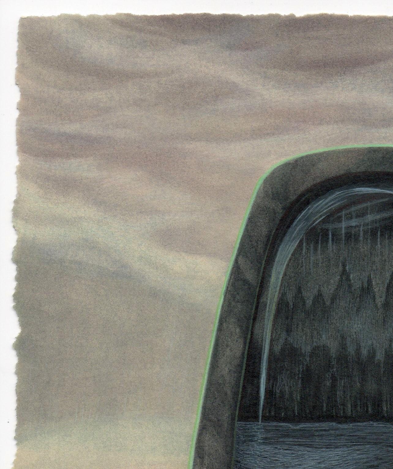 Juniper Skyway - Árboles y Escena Oceánica, Acuarela y Gouache sobre Papel, Enmarcado - Art de Christina Haglid