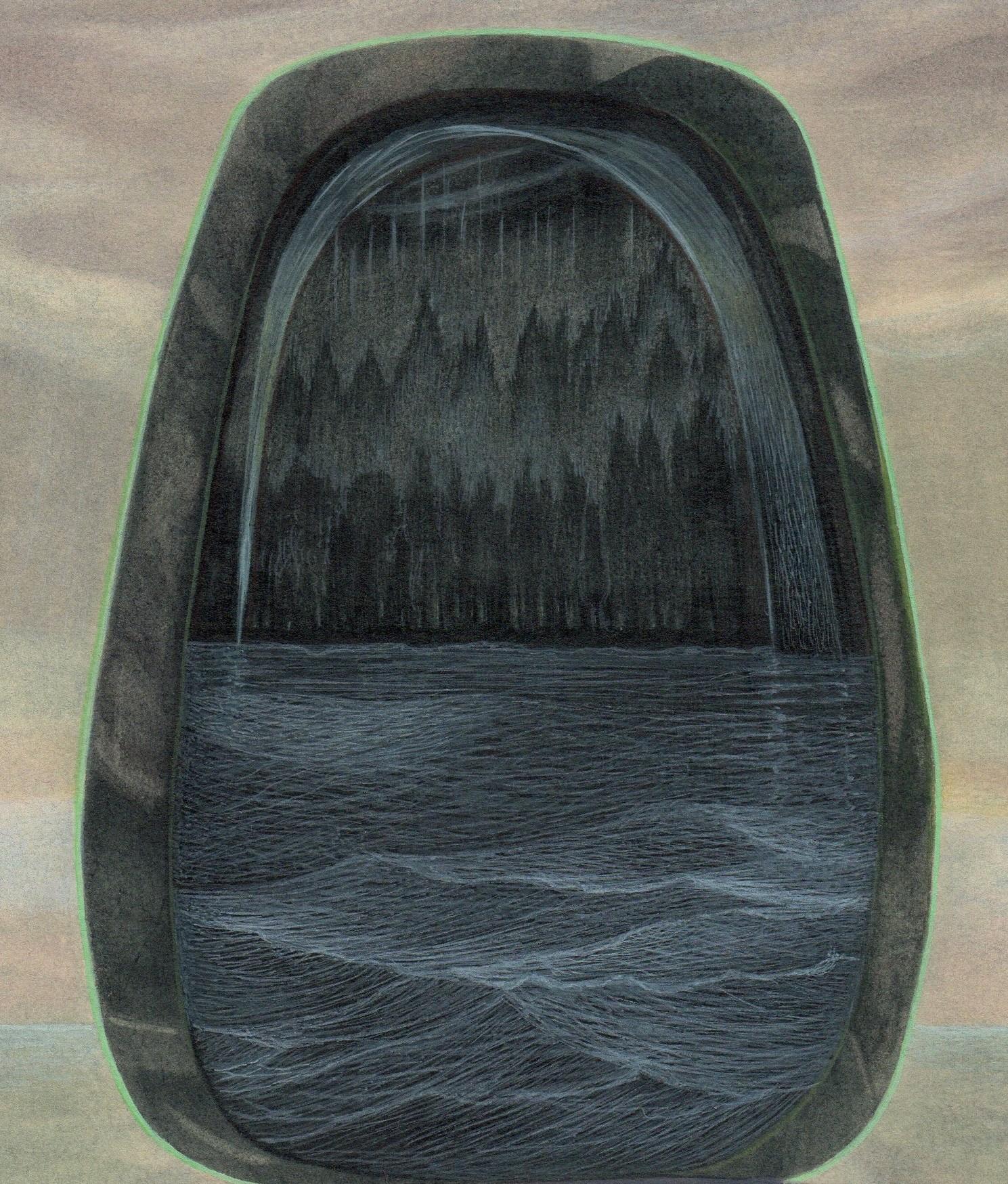 Juniper Skyway - Árboles y Escena Oceánica, Acuarela y Gouache sobre Papel, Enmarcado - Art Contemporáneo de Christina Haglid
