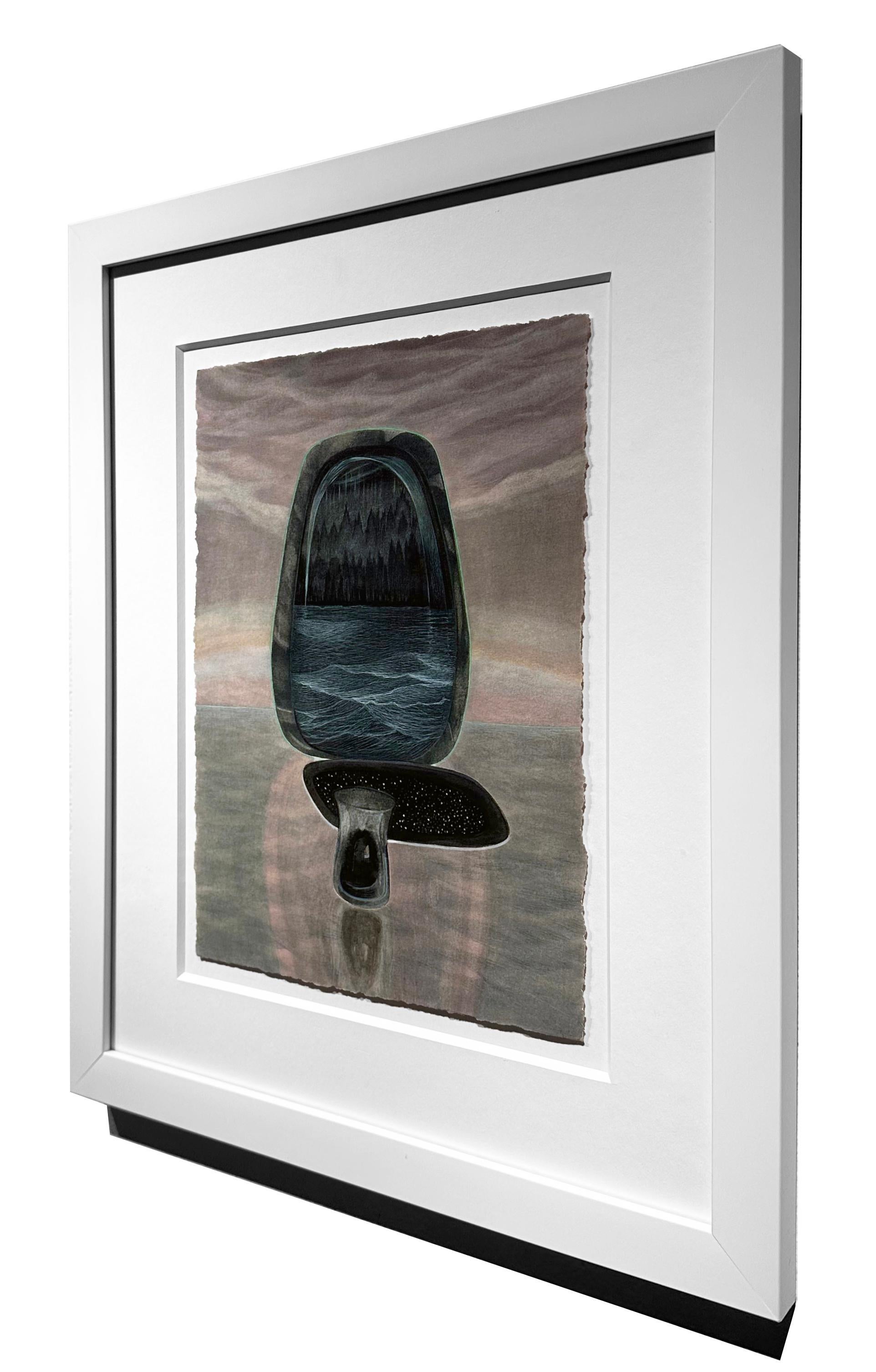 Juniper Skyway - Árboles y Escena Oceánica, Acuarela y Gouache sobre Papel, Enmarcado en venta 1
