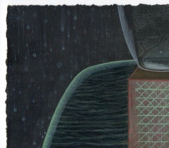 Little Moon, getönte Landschaft mit Mond und Baum auf geometrischer Säule, gerahmt