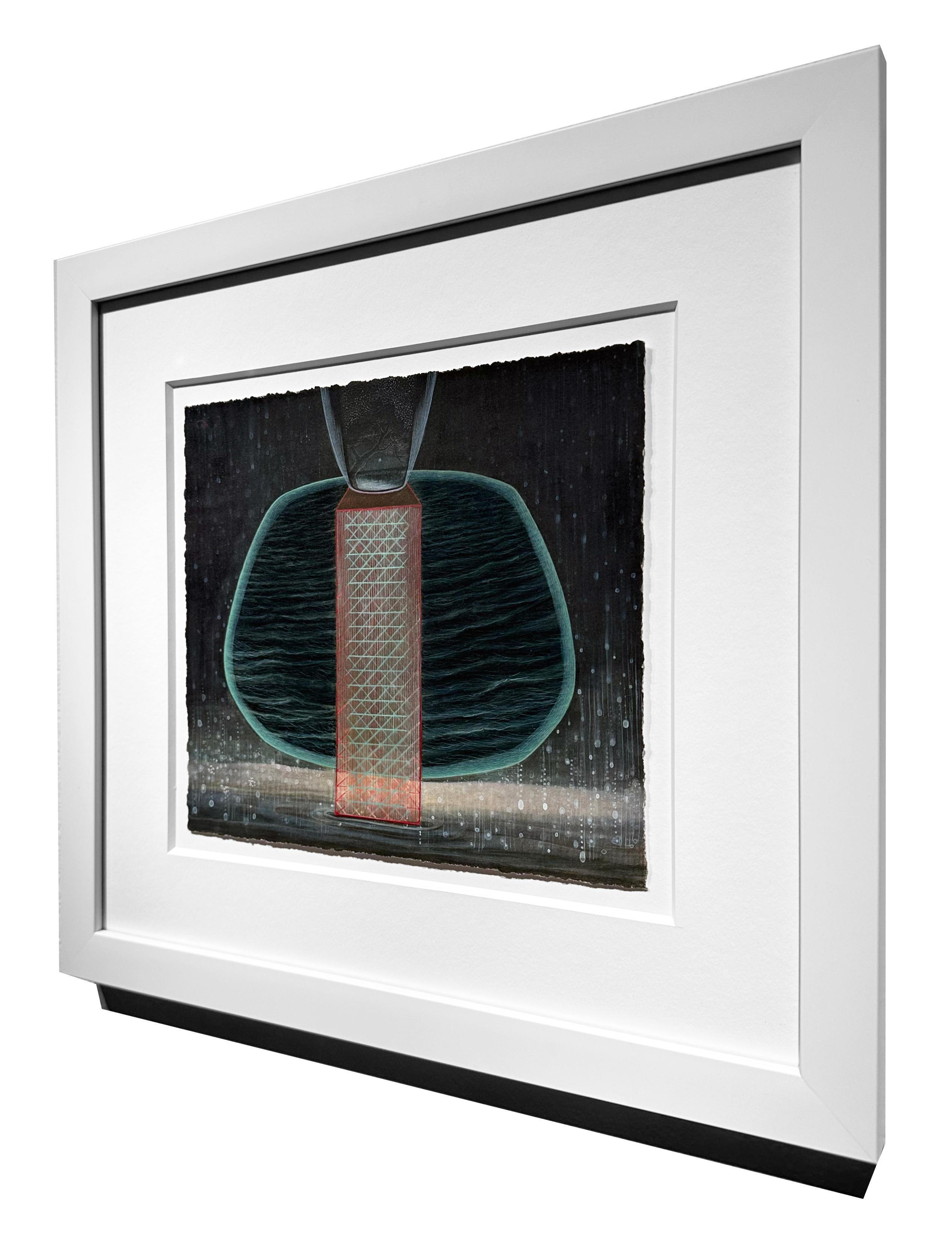 Little Moon, Tiny Landscape with Moon and Tree atop Geometric Column, Framed For Sale 2