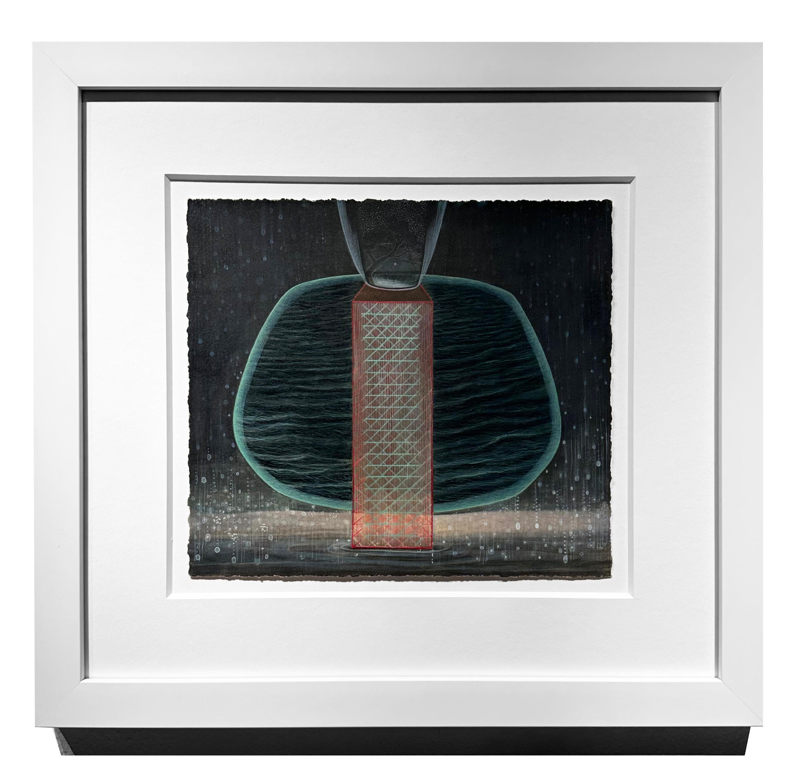 Little Moon, Tiny Landscape with Moon and Tree atop Geometric Column, Framed For Sale 4