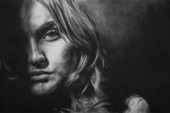 Elsewhere Study - Original Charcoal Drawing of a Woman in Shadow, Framed