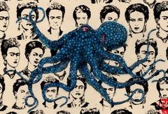 Frida Kahlopus: Blue House - Gyotaku Style Sumi Ink Painting of an Octopus