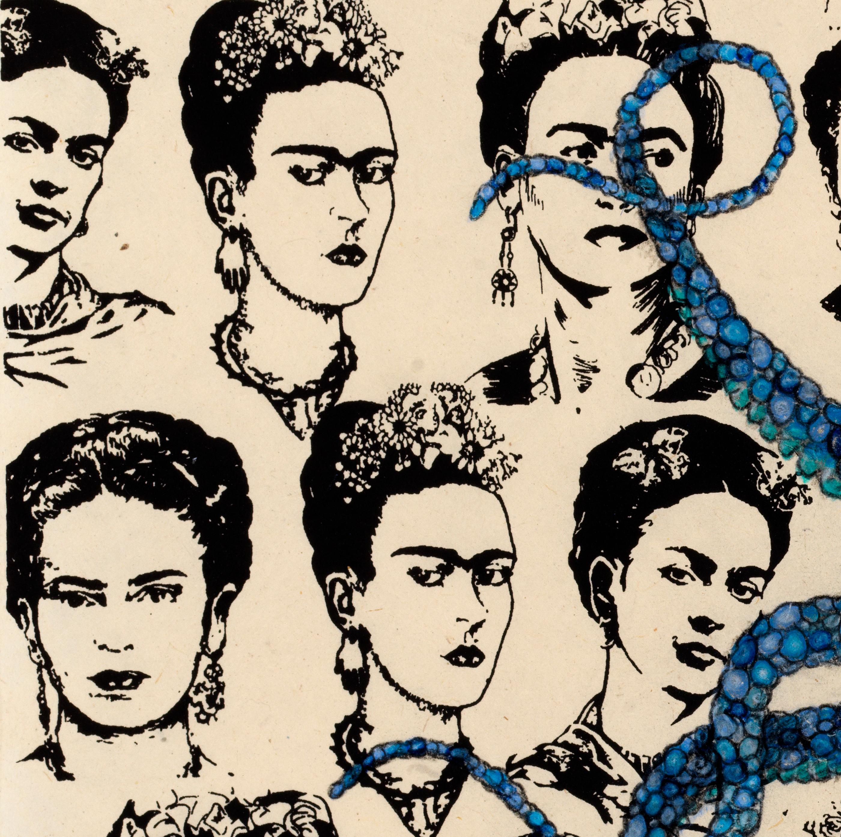 Frida Kahlopus: Casa Blu - Pittura a inchiostro sumi in stile Gyotaku raffigurante un polpo in vendita 1