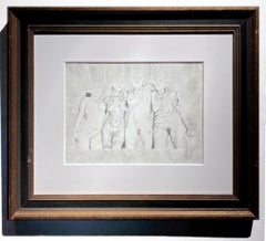 Apparitions - Four Nude Women Posing, Graphite Drawing, Framed