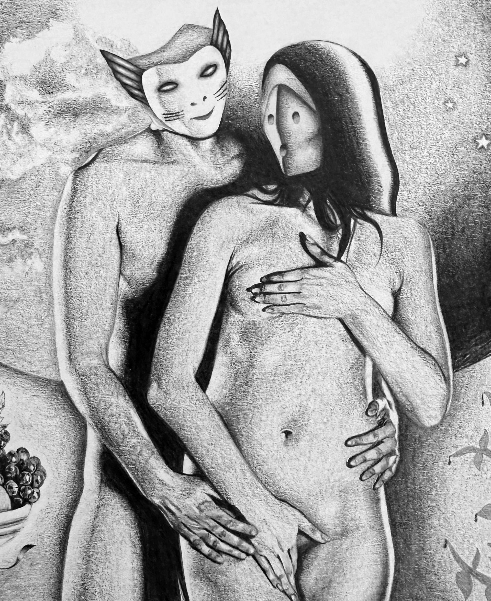 E un meraviglioso sacramento - Disegno in grafite, incorniciato - Nude Grigio di Jane Birch
