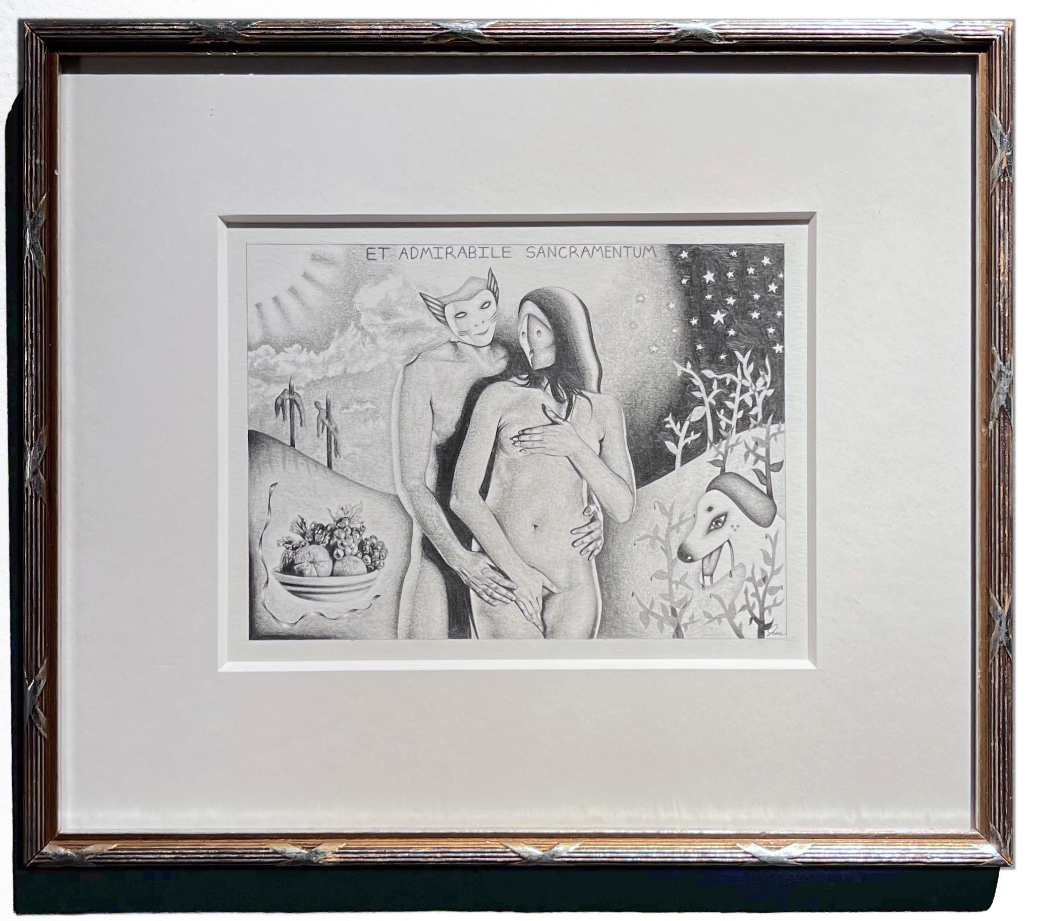 E un meraviglioso sacramento - Disegno in grafite, incorniciato - Art di Jane Birch
