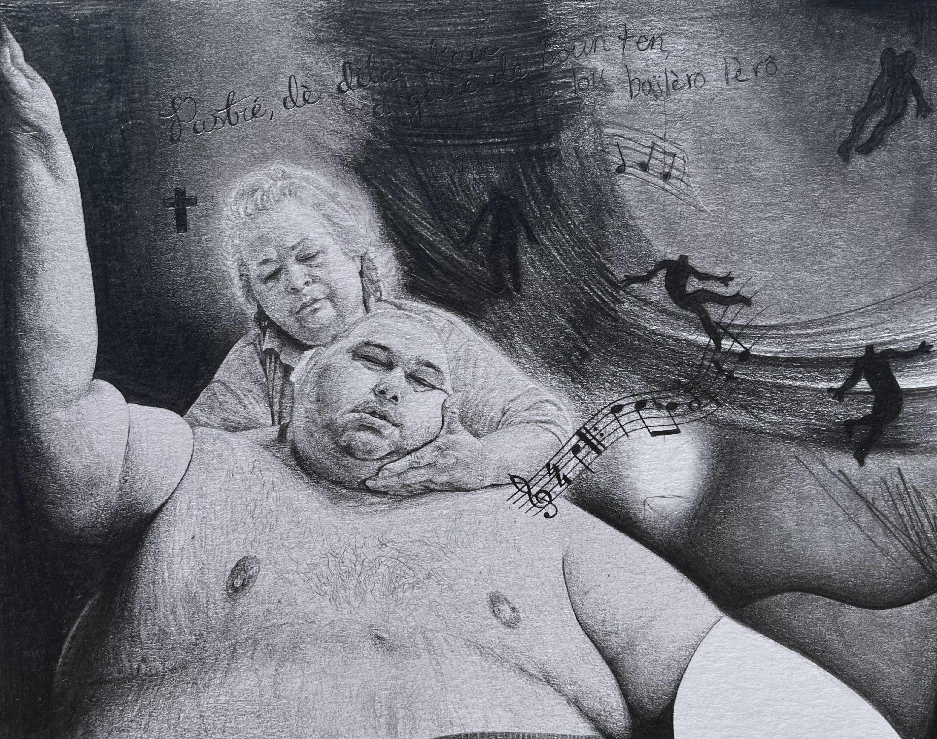 Jane Birch Nude - I Must Have Done Something Good - Graphite Drawing, Framed