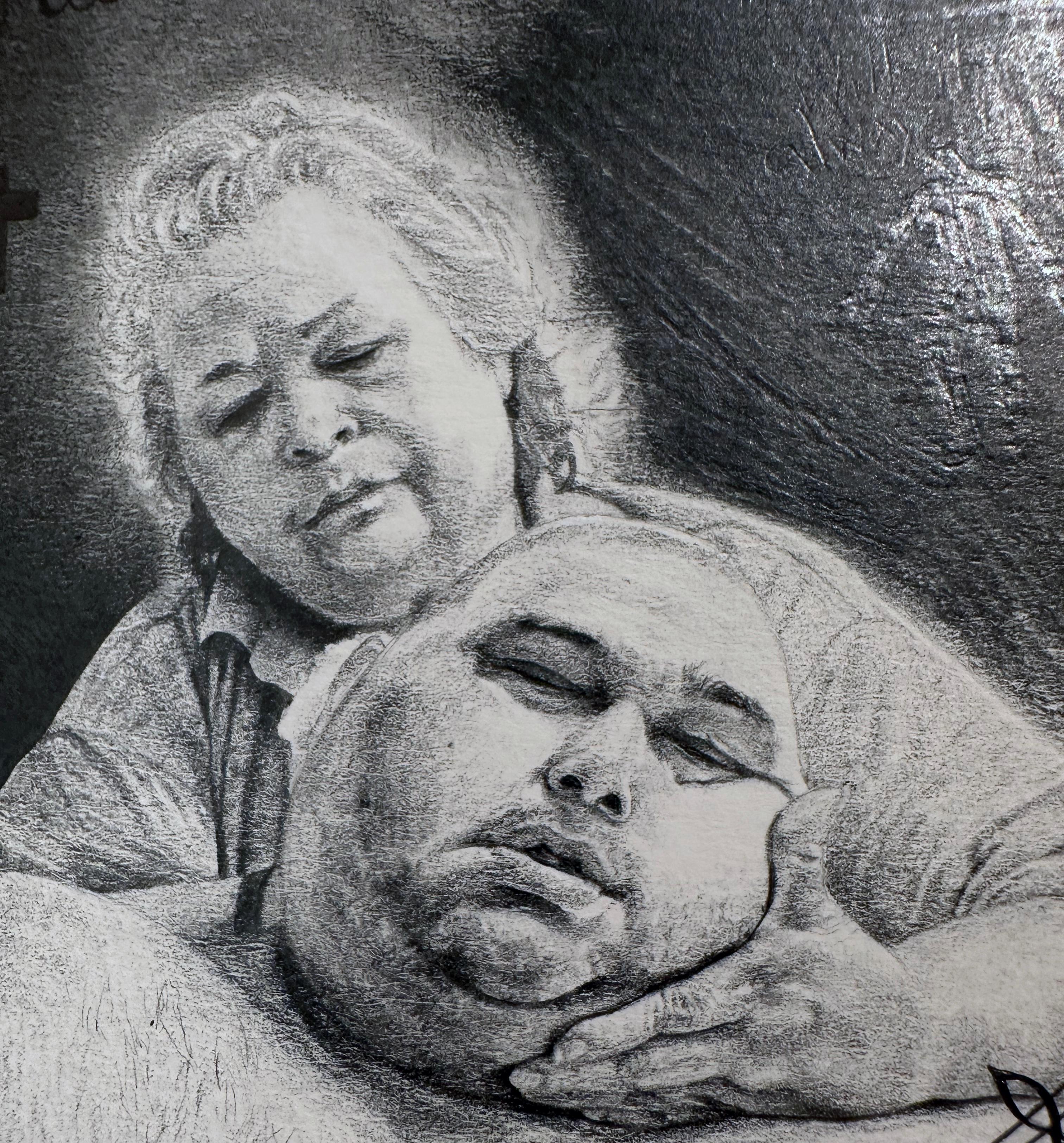I Must Have Done Something Good - Graphite Drawing, Framed - Gray Nude by Jane Birch