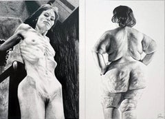 Study, Graphite Drawing of Female Nude Figures, Framed