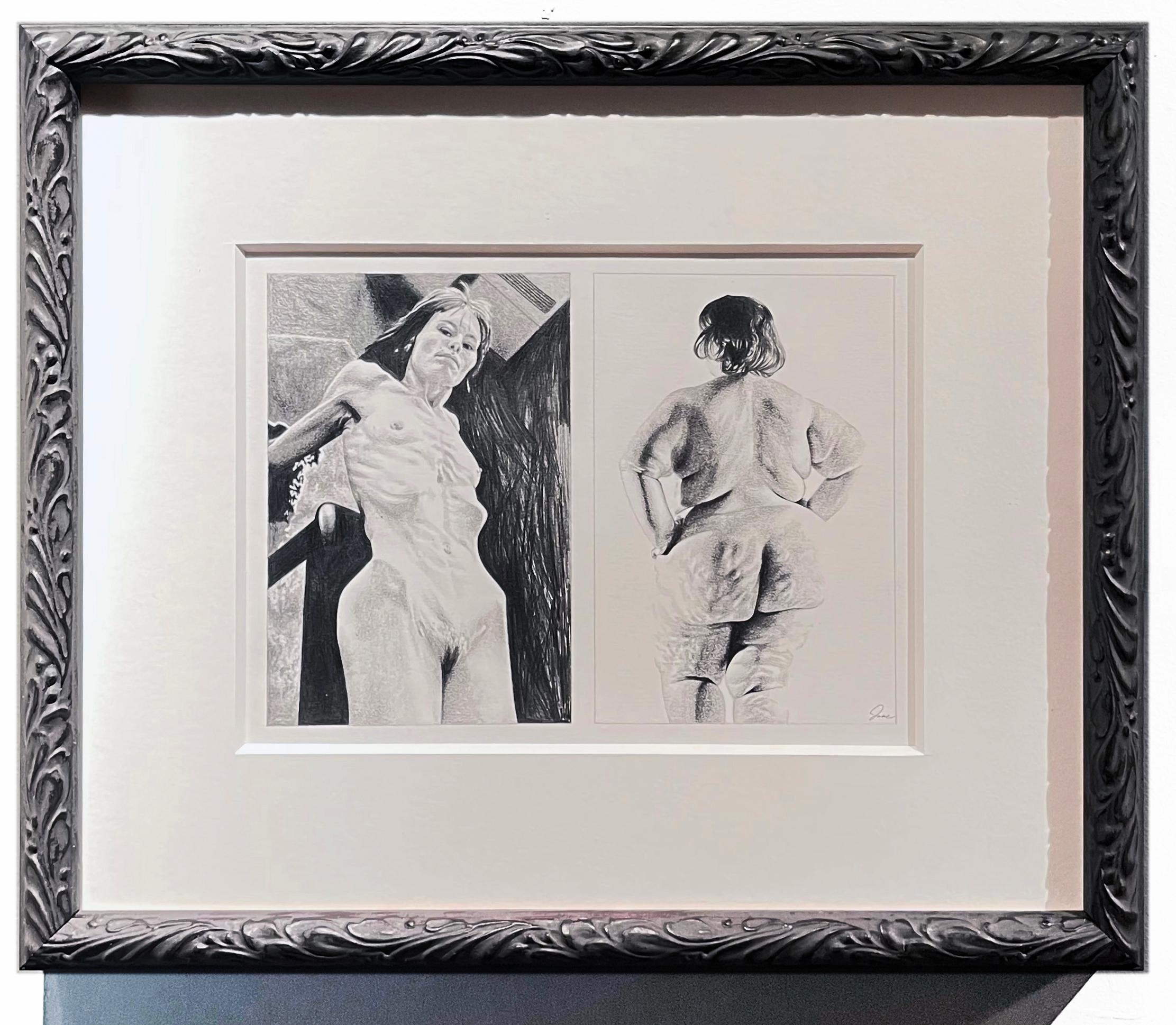 Study, Graphite Drawing of Female Nude Figures, Framed For Sale 3