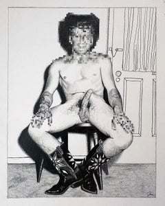 Outskirts Delivery - Graphite Drawing of Naked Cowboy with Blurred Face & Hands
