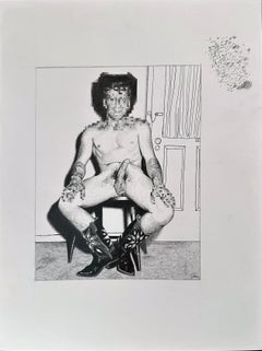 Outskirts Delivery - Graphite Drawing of Naked Cowboy with Blurred Face & Hands