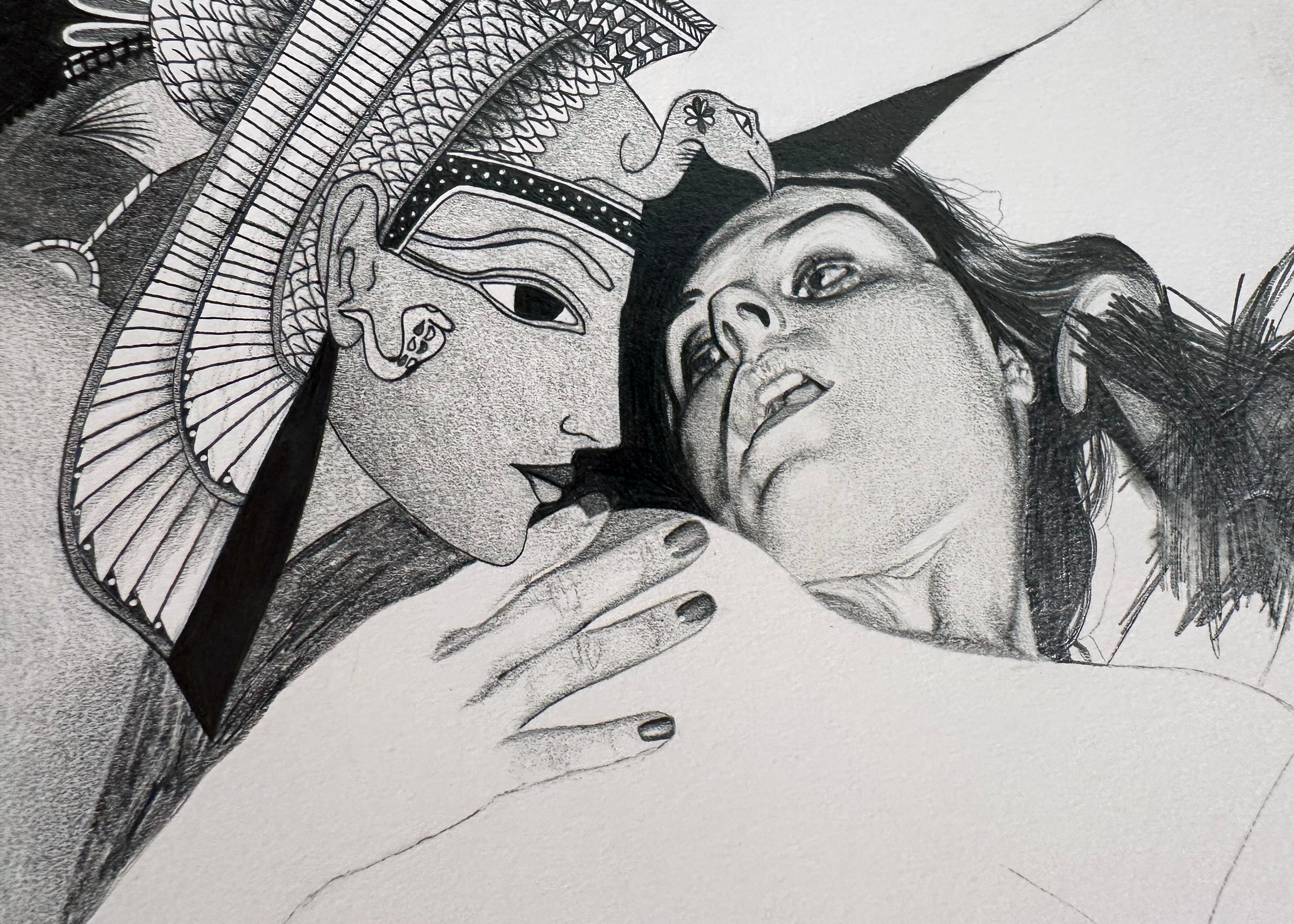 Eros - Greek Goddess of Love, Sex and Desire, Graphite Drawing, Framed - Contemporary Art by Jane Birch