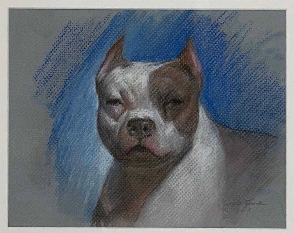 Rose Freymuth-Frazier Animal Art - Bulldog, Drawing Study of a Brown and White Bulldog, Matted and Framed