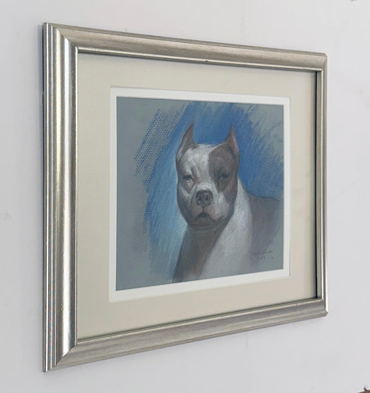 Bulldogge, Zeichnungsstudie einer braunen und weißen Bulldogge, mattiert und gerahmt (Zeitgenössisch), Art, von Rose Freymuth-Frazier