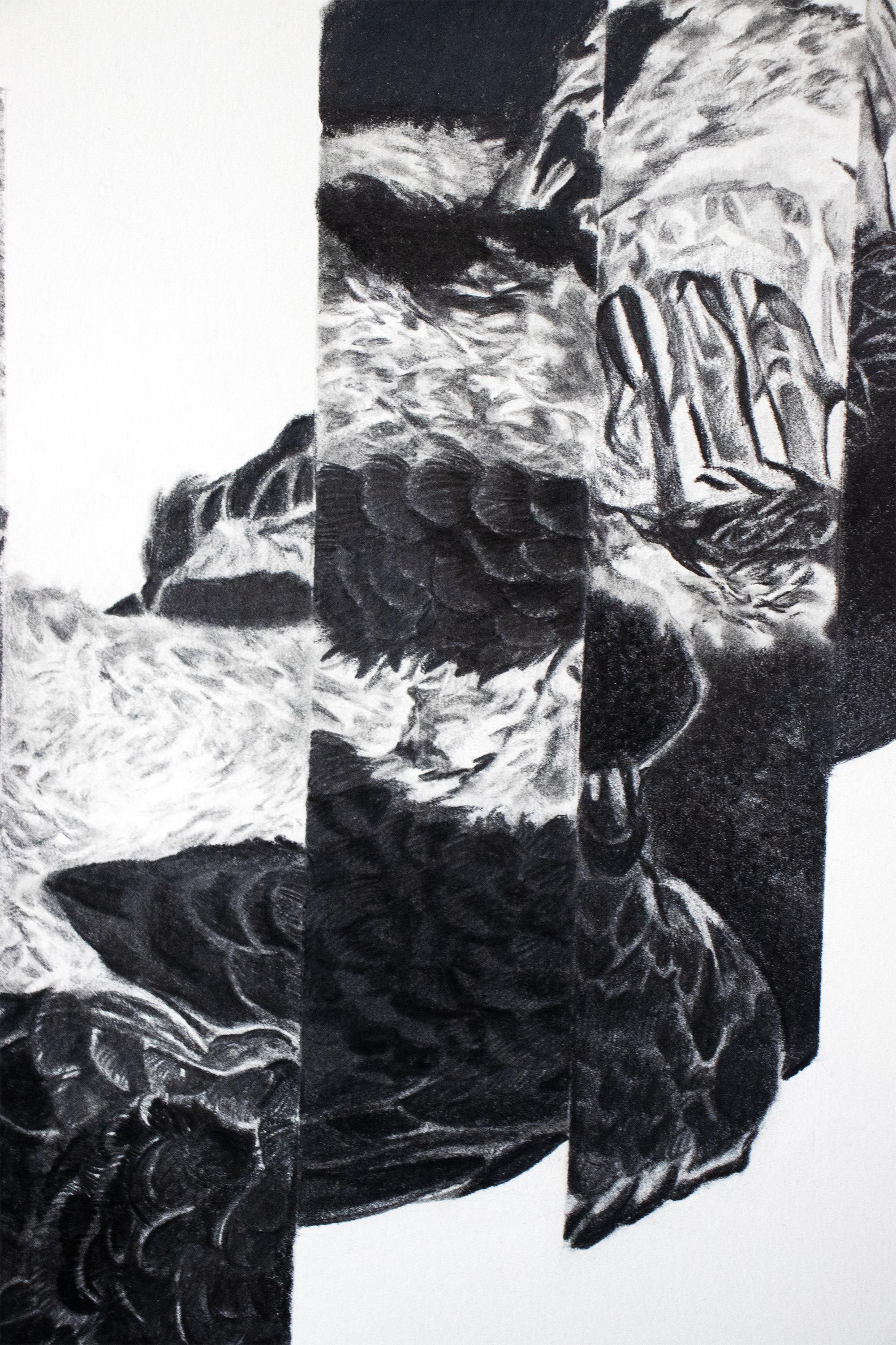 Vanished - Astrazione geometrica / Disegno realistico in grafite di un uccello - Art di Adrian Barquero