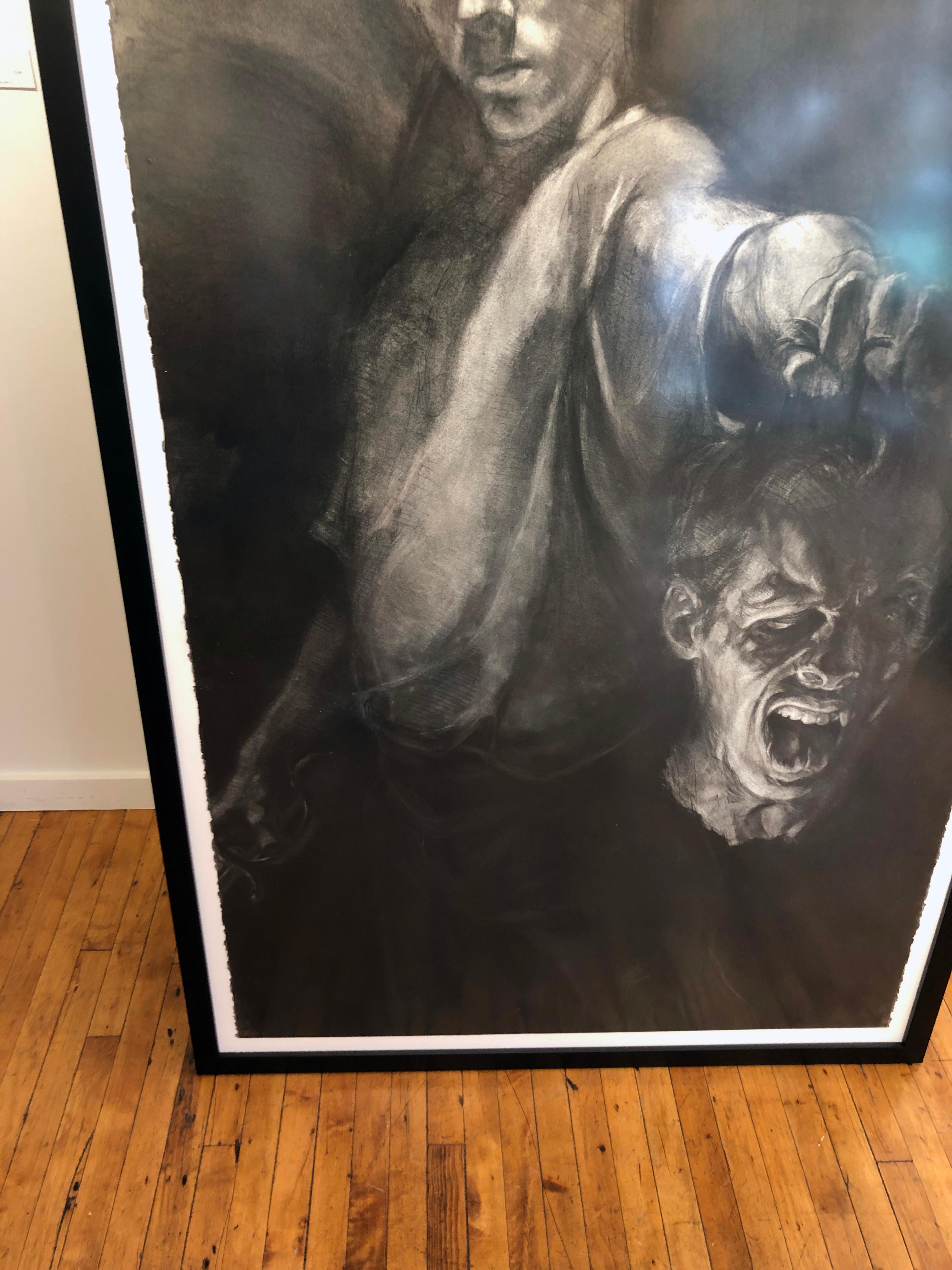 David & Goliath - Caravaggio Inspired Monumental Double Self-Portrait, Charcoal - Contemporary Painting by Christopher Ganz