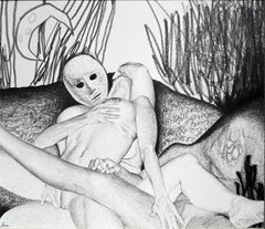 Non volevo spaventarti - Figure nude intrecciate, disegno in grafite, con cornice