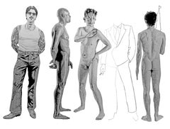 Brothers, Sons, Fathers - Males in Varying Degrees' of Nudity, Graphite Drawing