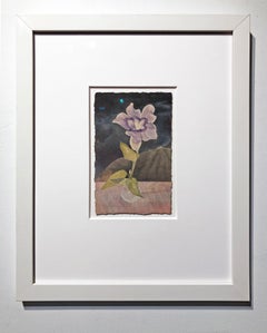 Blue Thumbergia, Botanical in Watercolor and Gouache, Matted and Framed
