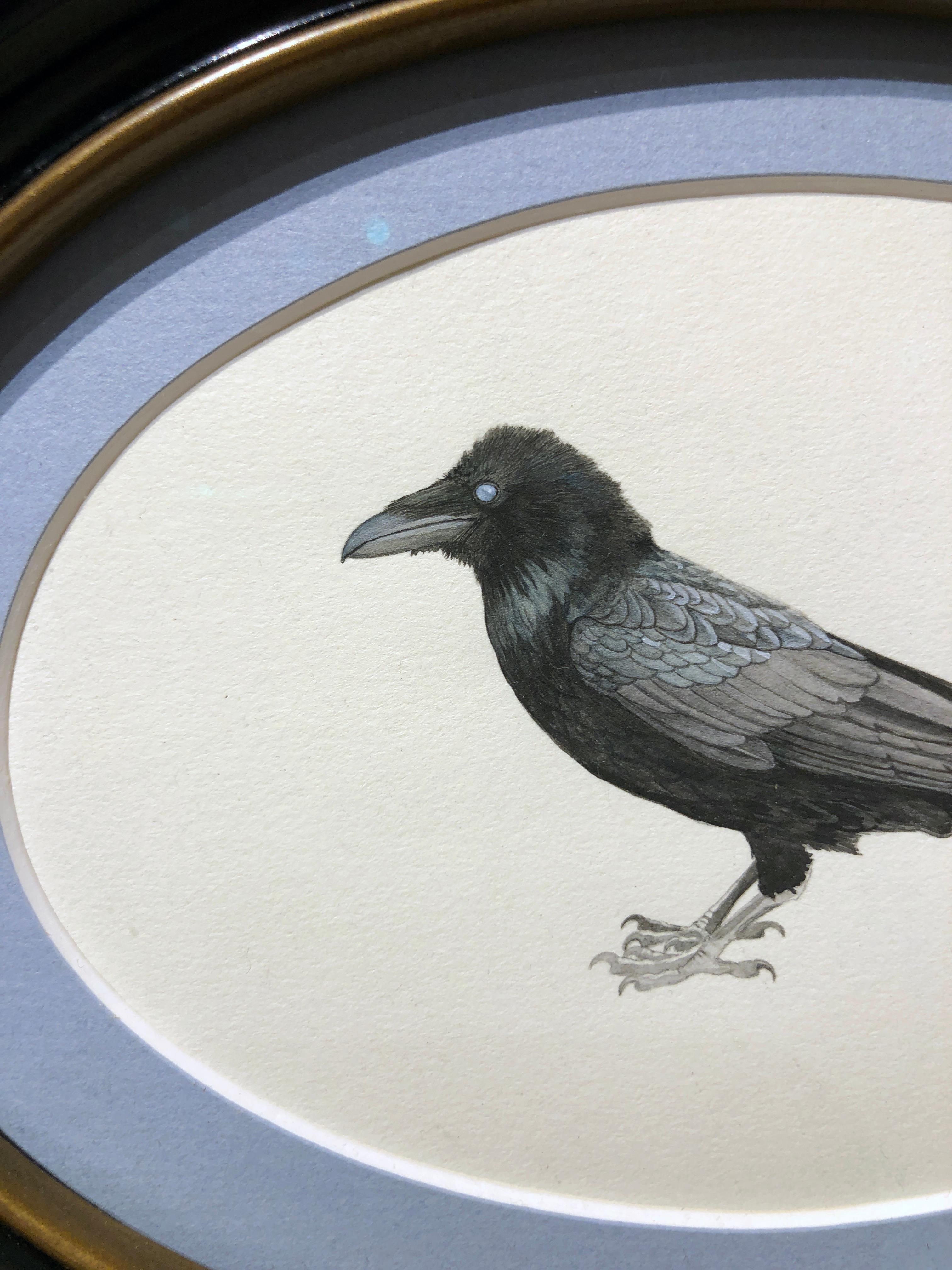 Zombie Raven II - Highly Detailed Watercolor Painting in Oval Frame 1