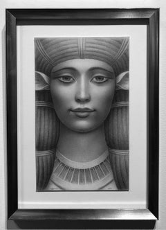 Hathor, Finely Detailed Drawing of Egyptian Goddess of Motherhood, Framed