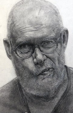 Self Portrait at 80 - Realist Charcoal on Paper Drawing, Artist Self Portrait