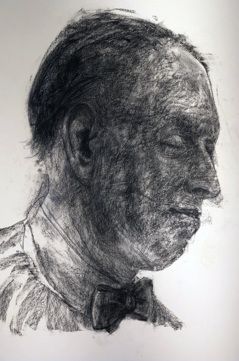 David Becker Reflection 1 Charcoal Drawing Of A Man Gazing Down Wearing A Bow Tie For Sale At 1stdibs