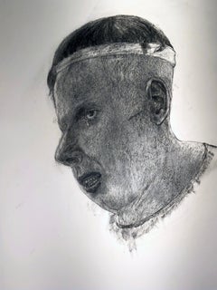 Sweat Band #3, Charcoal Drawing, Bust of a Man Wearing a Sweat Band