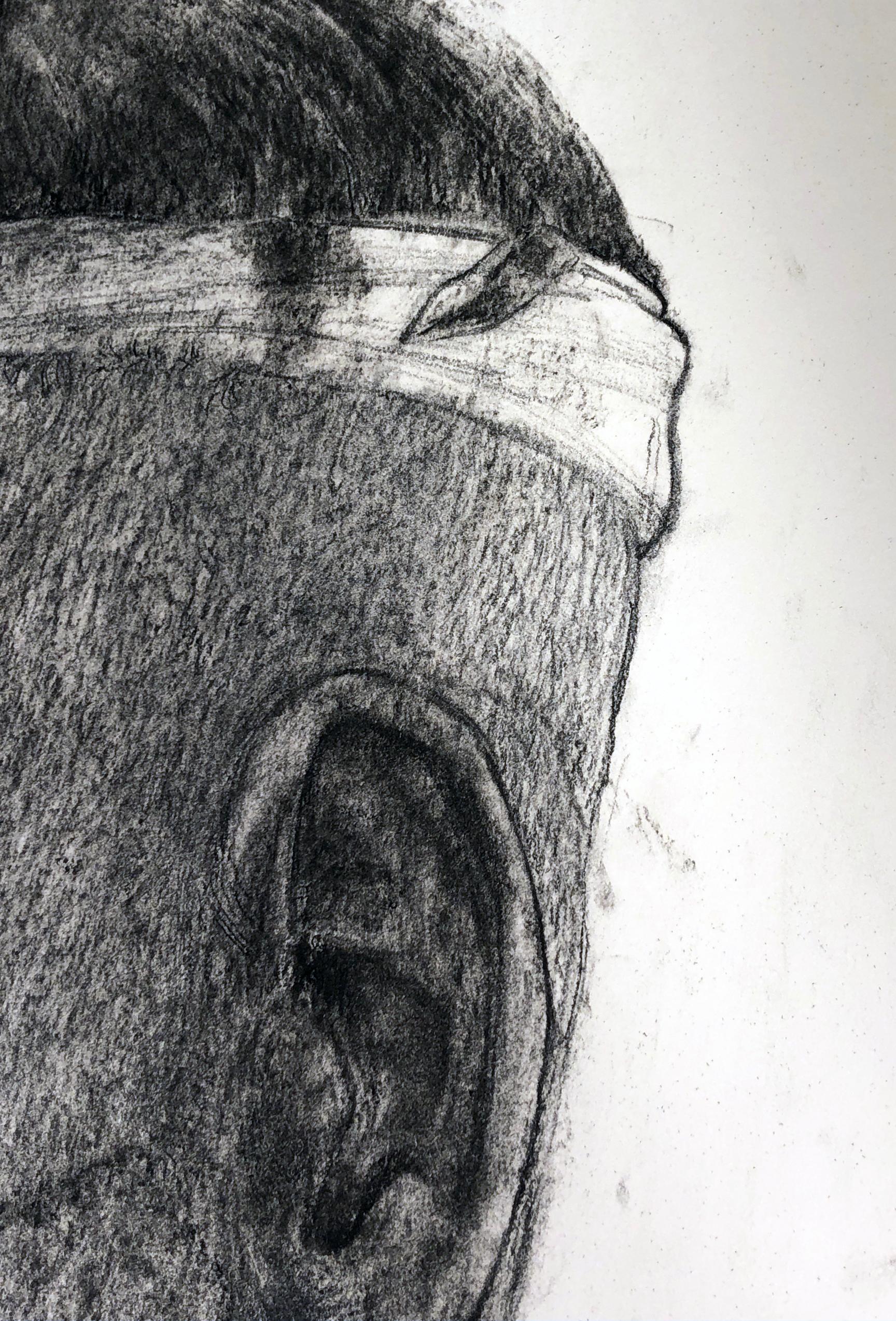 Sweat Band #3, Charcoal Drawing, Bust of a Man Wearing a Sweat Band - Gray Figurative Art by David Becker