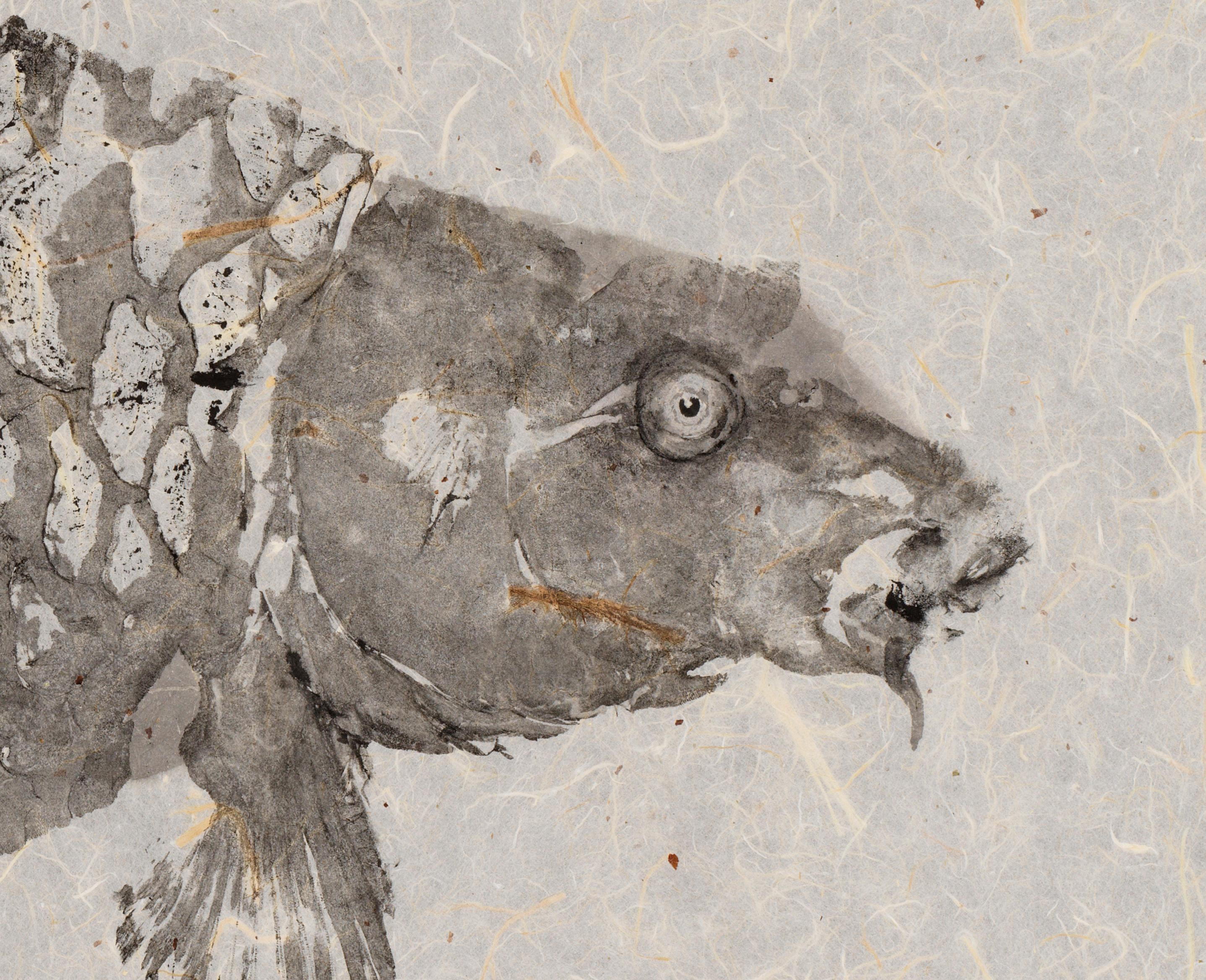 Espejo Negro - Técnica Gyotaku Pintura de Peces con Tinta Sumi sobre Papel de Morera - Art de Jeff Conroy